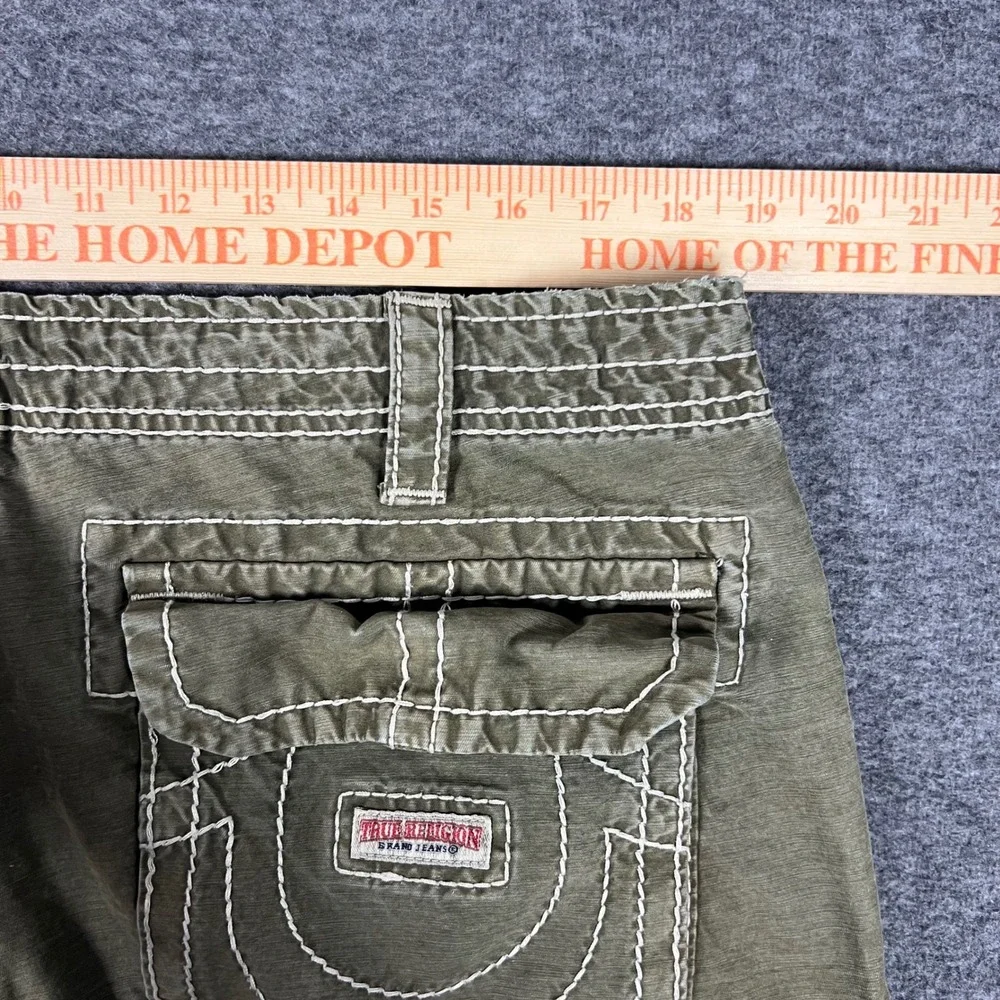 True Religion Isaac Cargo Shorts Mens 36 Green Big T Stitching Utility MAR841EH